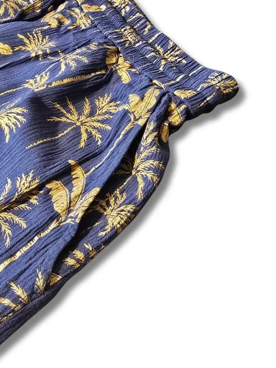 Boden Women's Size 10 Navy Golden Palm Tree Print Drawstring Shorts - Picture 4 of 6